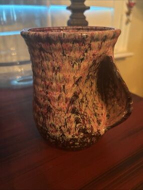 Handcrafted 20 oz Ceramic Mug in Pink and Brown Glaze